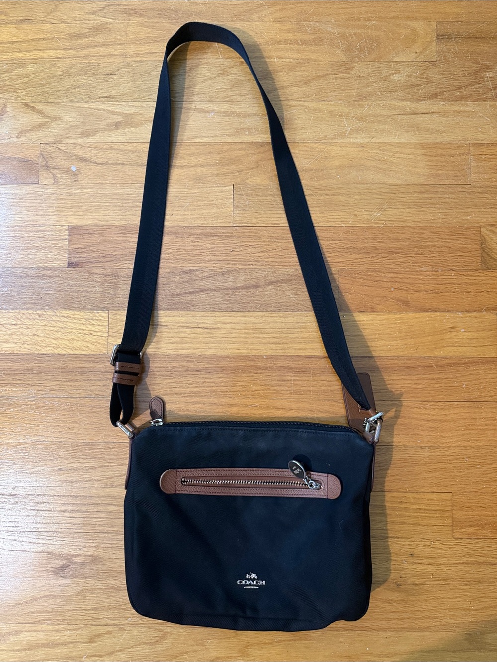 Coach Black Messenger Bag with Brown Trim